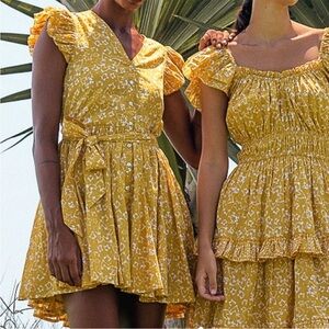 Cleobella Zia Mini Dress Yellow Print Cotton Size XS